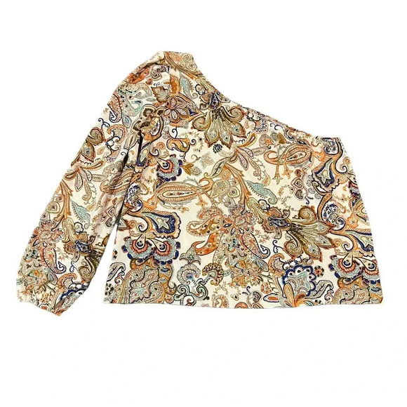 SHEIN Boho One Shoulder Paisley Lantern Sleeve Blouse -‎ Women's Large - Picture 3 of 3